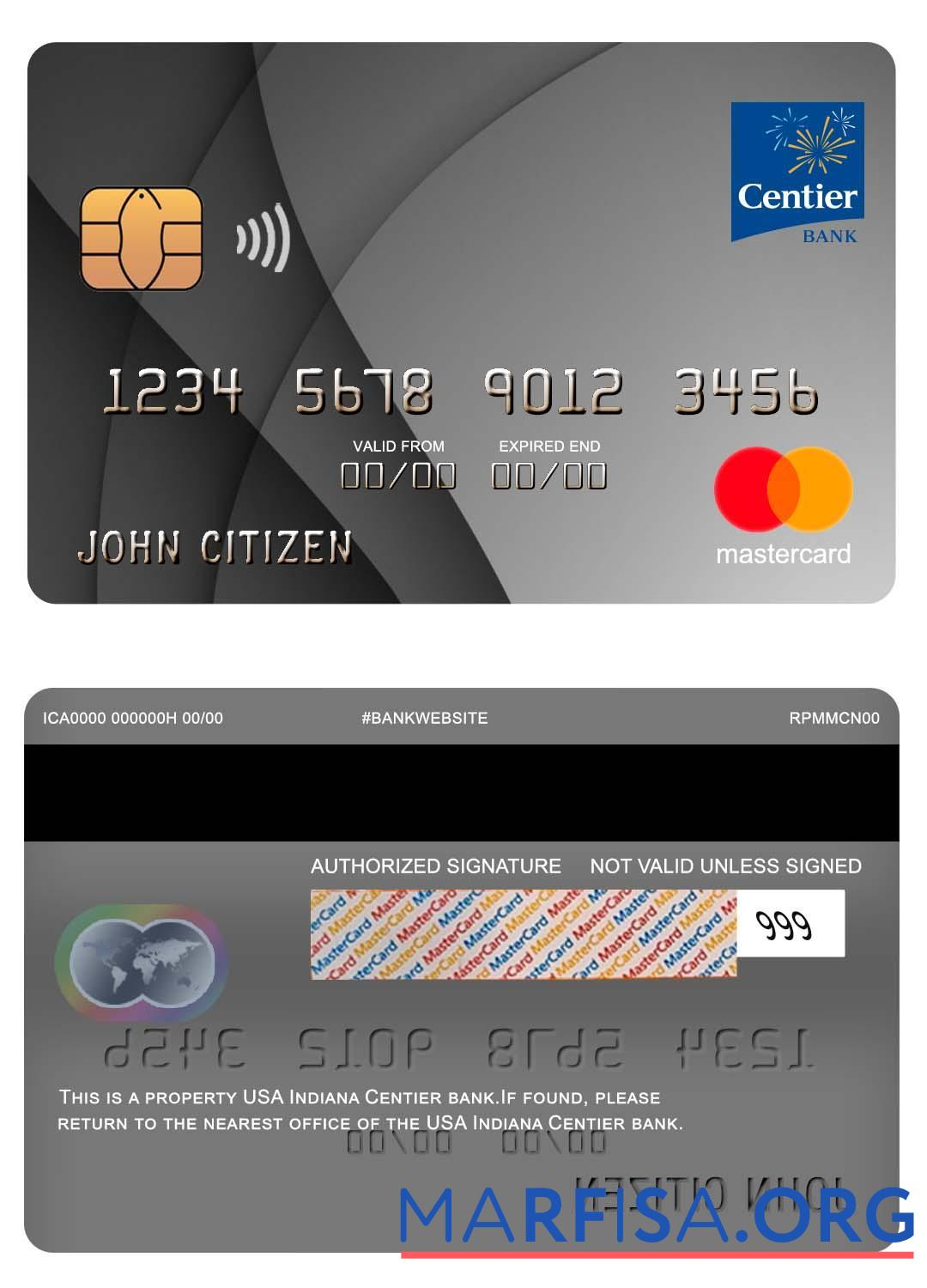 Realistic USA Indiana Centier bank mastercard real example